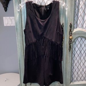 Suede black romper with fringes